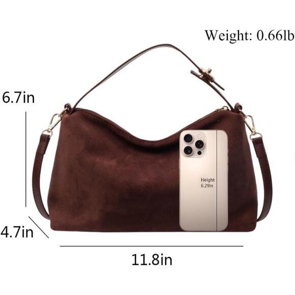 Charming Brown Suede Women’s Purse - Roomy Vintage Tote with Adjustable Strap - Picture 4 of 6